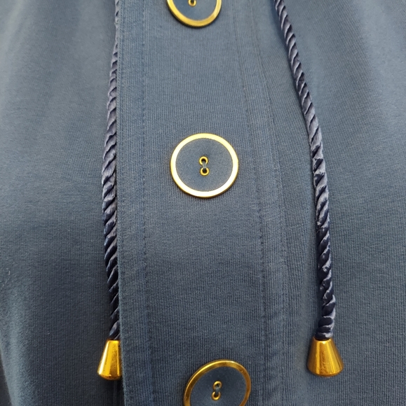 Charter Club Coastal Blue Greenich Hoodie with Blue and Gold Buttons Size PLarge - Picture 2 of 8